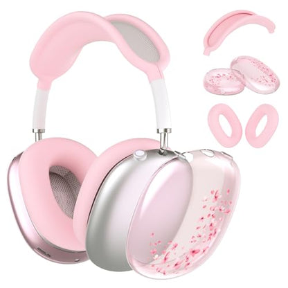 Headphone Cover for AirPods Max, Girly Cute Clear Ear Cups Covers, Pink Silicone Ear Pad Case Headband Cover for Apple AirPods Max (2024/2020), Sakura - color: Sakura-Pink