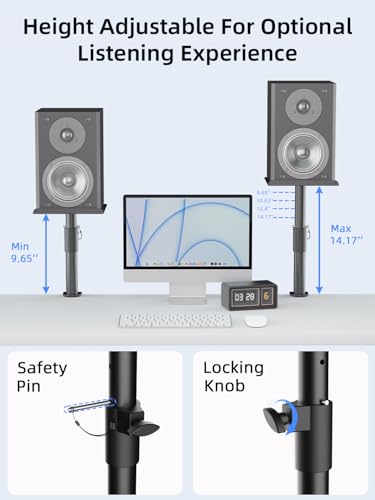 suptek Clamp-on Speaker Stand Desk Mount Set, Height Adjustment, ±12° Tilt, Swivel, 9.6 x 8.8 inch Trays, Universal Audio Holders for Bookshelf Speakers, Elevated Sound, 2 Pack, Black, SDM001GTB - color: Black, size: Tilt Speaker Stands