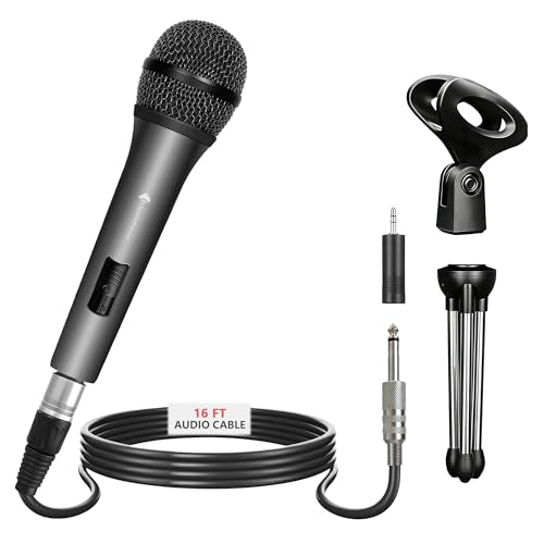 Professional Vocal Microphone for Singing, Dynamic Karaoke Handheld Wired Microphone with 16ft XLR to 1/4" Audio Cable, Studio Mic for Speaker, Amplifier, Mixer and Karaoke Machine - color: Silver Grey