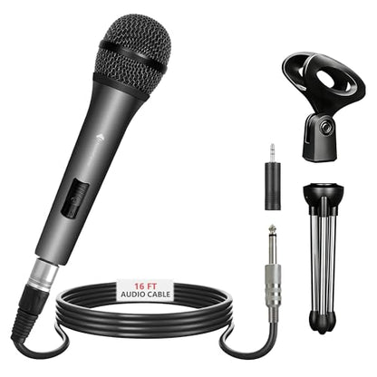 Professional Vocal Microphone for Singing, Dynamic Karaoke Handheld Wired Microphone with 16ft XLR to 1/4" Audio Cable, Studio Mic for Speaker, Amplifier, Mixer and Karaoke Machine - color: Silver Grey