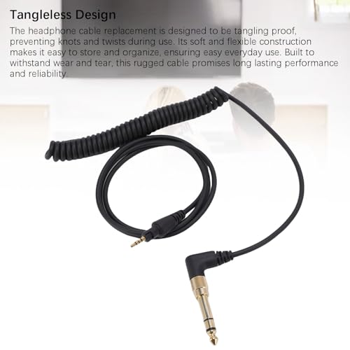 Replacement Audio Cable for DJ HDJ X5 HDJ X7 S7 Headphones with 6.35mm Adapter 90 Degree Angled Coiled Spring Cable