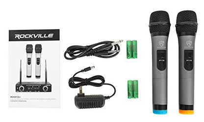 Rockville RWM72U Dual UHF Wireless Handheld Microphone System, LCD Display