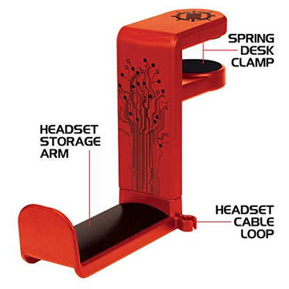 ENHANCE PC Gaming Headphone Holder - Desk Headphone Hanger Esports Headset Holder with Adjustable 360 Rotation, Under Desk Hook Clamp, Universal Fit - Built in Cable Clip Organizer - Red - color: Red