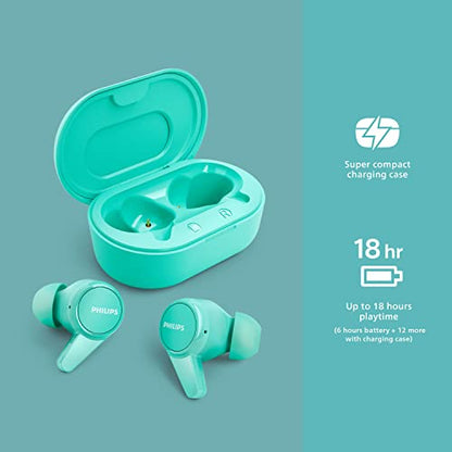 Philips T1207 True Wireless Headphones with Up to 18 Hours Playtime and IPX4 Water Resistance, Teal