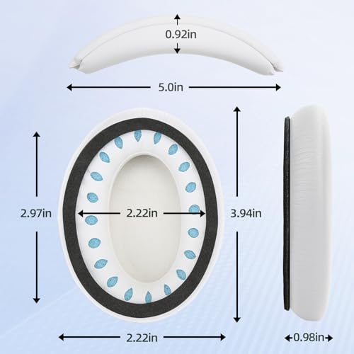 Ear Cushion and Headband for Bose QC45 QC35, Replacement Headstrap Pad Repair Part with Protein Leather& Memory Foam (White) - color: White