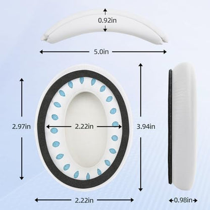 Ear Cushion and Headband for Bose QC45 QC35, Replacement Headstrap Pad Repair Part with Protein Leather& Memory Foam (White) - color: White