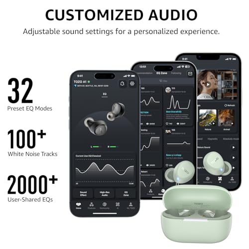TOZO A1 Wireless Earbuds Bluetooth 5.3 Light Weight in Ear Headphones | IPX5 Waterproof, 2 Mics for AI Calls, Immersive Premium Sound Bass Ear buds with Charging Case, 32 Presets EQ via TOZO App - color: Green