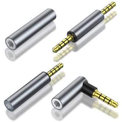 4 Pack 3.5mm Audio Adapter - 3.5mm TRRS Stereo Jack Adapter with Gold Plated Connectors, for Mobile Phones, Tablets, Car Audio, Speakers - style: 4 M/F/Angle