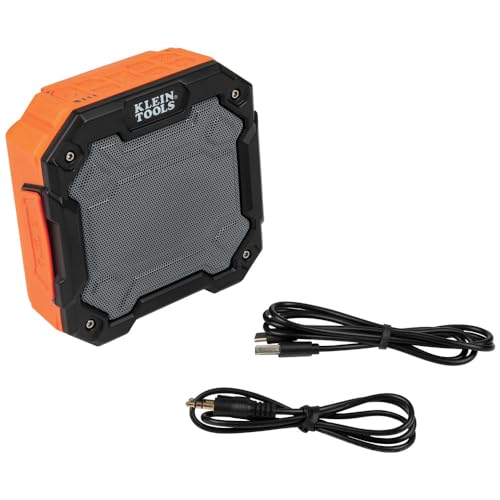 KLEIN TOOLS AEPJS3 Bluetooth Jobsite Speaker with Magnet and Hook, 20-Hr Run Time, Charge Via USB A or C, Pair Multiple Speakers via Broadcast, Hands Free Capable