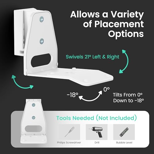 ynVISION.DESIGN Wall Mount for Sonos ERA 300 Speaker, 1 Mount, White | Tilt 18° and Swivel ±21°, cable management, hardware included for concrete, brick, or wood stud install, easy assembly - style: White - Single