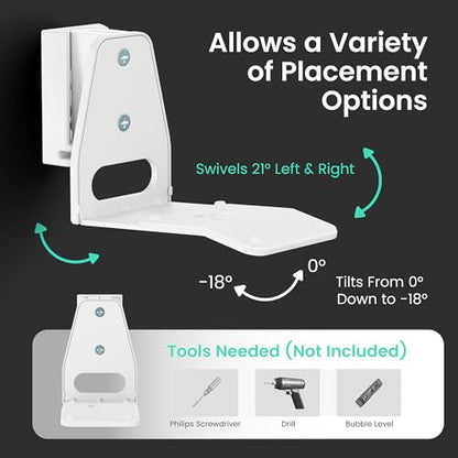 ynVISION.DESIGN Wall Mount for Sonos ERA 300 Speaker, 1 Mount, White | Tilt 18° and Swivel ±21°, cable management, hardware included for concrete, brick, or wood stud install, easy assembly - style: White - Single