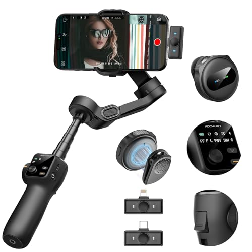 AOCHUAN 3-Axis Gimbal Stabilizer for iPhone with Lavalier Mic(V8 Mic Kit) - color: Black, size: Smart V8 Mic Kit