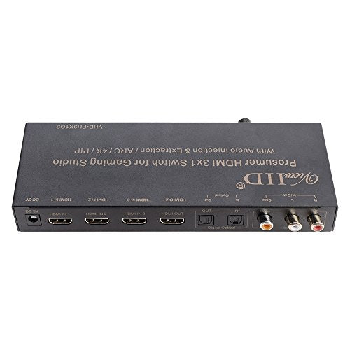 Prosumer HDMI 3x1 Switch | 4K@30Hz HDMI v1.4 | MIC Audio Injection/Combiner | HDMI Audio Extractor | Optical/Coax/RCA L/R to HDMI Audio| ARC | Model: VHD-PH3X1GS