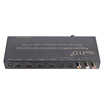 Prosumer HDMI 3x1 Switch | 4K@30Hz HDMI v1.4 | MIC Audio Injection/Combiner | HDMI Audio Extractor | Optical/Coax/RCA L/R to HDMI Audio| ARC | Model: VHD-PH3X1GS