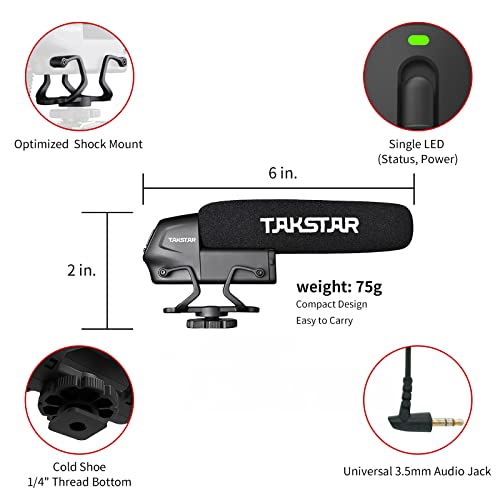 SGC-600 Universal Shotgun Mic for Camera & Phone, 3.5mm with Shock Mount | Universal 3.5mm Shotgun Mic fits Phones/DSLRs/Camcorders, Shock Mount & Windscreen Included, Ideal for Vlog & Recording