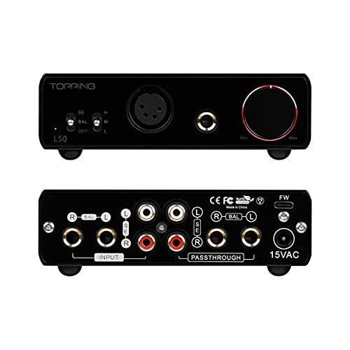 TOPPING L50 NFCA Balanced Headphone Amplifier – 145dB Dynamic Range, 0.00006% THD+N, RCA/TRS Input Pass Through, for IEMs & High-Impedance Headphones (Black)