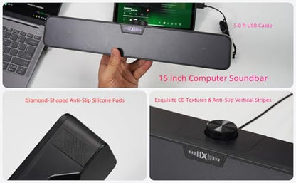 Computer Speakers for Desktop PC, USB Soundbar for Laptop with Loud Sound