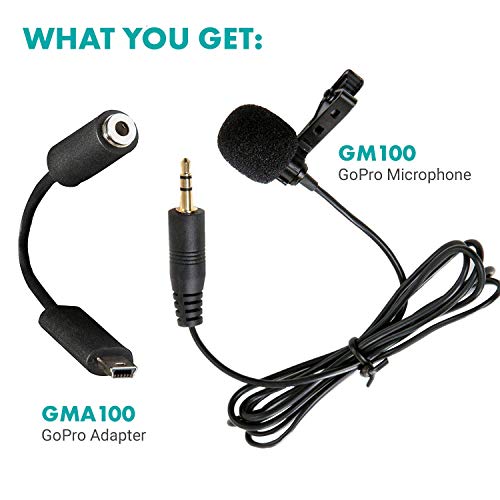 Movo GM100 Clip-on Lavalier Microphone for Compatible with GoPro HERO3, HERO3+ and HERO4 Black, White and Silver Editions - Includes Mic Adapter for Go Pro