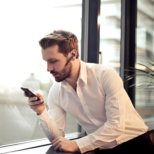 Bluetooth Headset with Mic for Work 500Hrs Standby Time with Charging Case 270 Degrees Rotatable Microphone with LED for Truck Driver Bussiness Office Travel