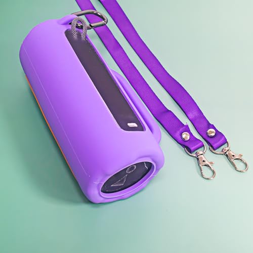 Silicone Case Cover for JBL Grip Portable Bluetooth Speaker, Soft Protective Sleeve Skin Travel Protective Carrying Case Storage Holder with Carabiner and Shoulder Strap (Purple) - color: Purple