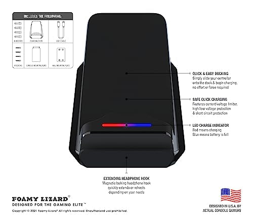 PS5 Controller Charger Console and Wall Mount (All Black) | Fast Charging Station Hanging Dock, Headphone Hook, LED Indicator, Overcharge Protection for Playstation 5 DualSense - color: All Black