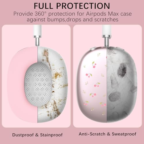 Silicone Case Cover for AirPods Max Headphones, Clear Cute Cherry Soft TPU Ear Cups Cover/Ear Pad Case Cover/Headband Cover for AirPods Max (2024/2020), Pink - color: Cherry/Pink
