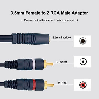 2Pcs 3.5mm to RCA Stereo Audio Y Cable RCA to AUX Adapter for TV Speaker | 3.5mm female to 2 RCA male adapter, gold-plated for clear stereo sound, 9-inch short cable for TV, smartphones, Headphones