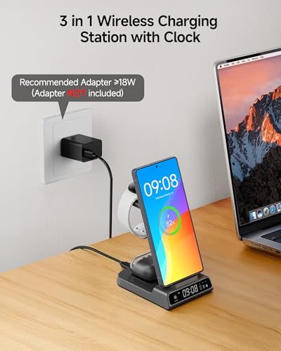 Wireless Charger for Samsung S26 Ultra/S26+, Wireless Charging Station for Galaxy S25 Ultra/S25+/S25/Z Flip7/Z Fold/S24/S23/S22, for Galaxy Watch 8/8 Classic/7/Ultra/6/5, Galaxy Buds4 Pro (No Adapter) | for Samsung S26+/S25 Ultra/S25/Z Flip8/S24/S23/S22,