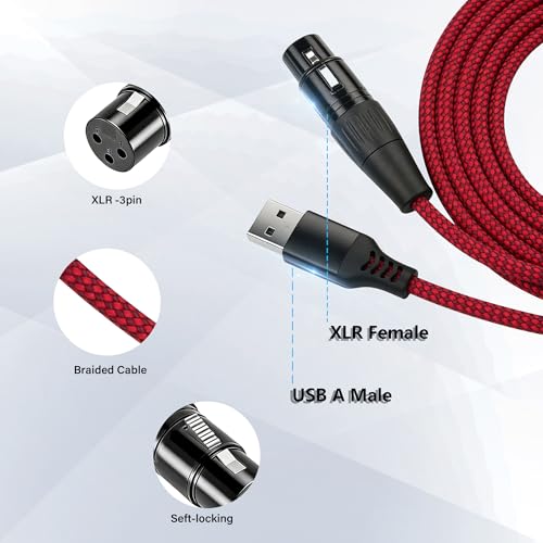 10Ft XLR to USB Microphone Cable 3-Pin XLR Female to USB A Braided Audio Cable for Mic, Recording Devic Connection(3M)