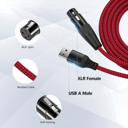 10Ft XLR to USB Microphone Cable 3-Pin XLR Female to USB A Braided Audio Cable for Mic, Recording Devic Connection(3M)