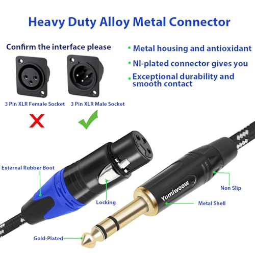 1/4" to XLR Cable,Heavy Duty Nylon Braided,Gold Plated Plug,Balanced 1/4" TRS to XLR Female Patch Cable, Quarter Inch 6.35mm to 3pin XLR Female Microphone Cable, for Speaker,Mixer-10ft/2Pack