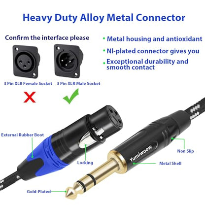 1/4" to XLR Cable,Heavy Duty Nylon Braided,Gold Plated Plug,Balanced 1/4" TRS to XLR Female Patch Cable, Quarter Inch 6.35mm to 3pin XLR Female Microphone Cable, for Speaker,Mixer-10ft/2Pack