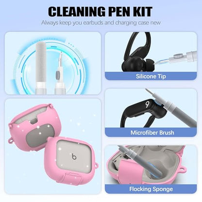 Secure Lock Case for Powerbeats Pro 2 with Phone Stand, LAKSDIURT Shockpoof Protection Cover Compatible with Beats Powerbeats Pro 2 Earbuds Clear Power Pro2 Case with Cleaner Kit & Keychain (Pink) - color: Pink