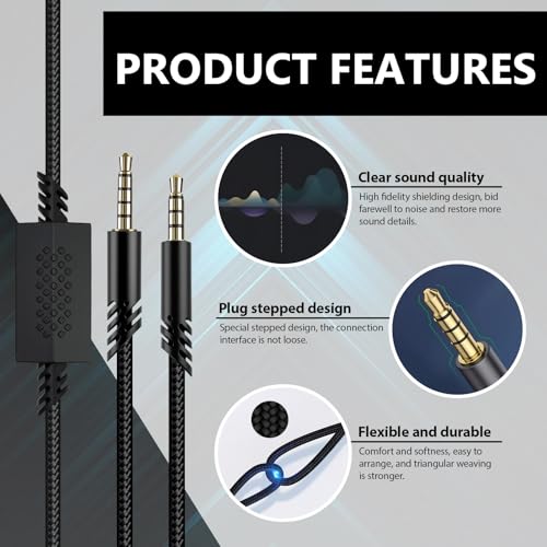 Detachable Gaming Headset Cable Replacement, 3.5mm(1/8") Nylon Braided with Inline Mute Switch Volume Headset Cable Compatible with Astro (Type 4)