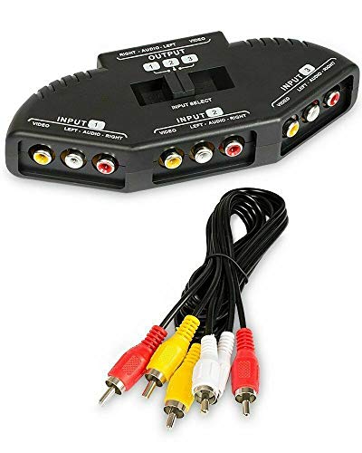 Black 3 Port AV Composite RCA Selector Box Switch Splitter w/Cable Cord Plug