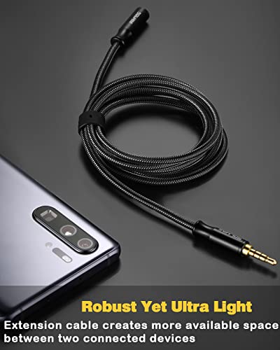 Headphone Extension Cable 4 Pole 3.5mm TRRS Male to Female Lossless Stereo Audio Cable Extension (4 ft/ 1.2 m) Nylon Braid Aux Cord Extension for Headset or Audio Devices –Matte Black | Nylon Braided Cord, Gold Plated, For headphone Speaker,Compatible wit