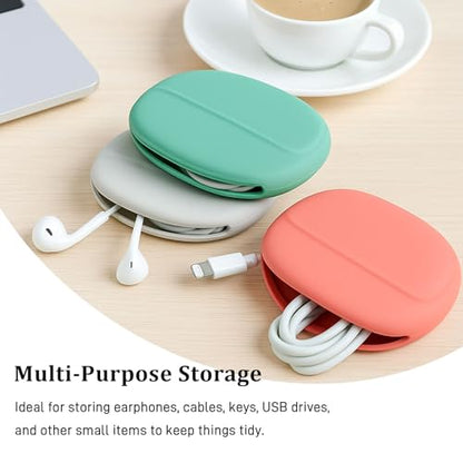 6-Pack Silicone Headphone & Cable Organizer Case – Mini Portable Storage Box for Earphones, Keys & Data Cables (Red, Grey, Green)