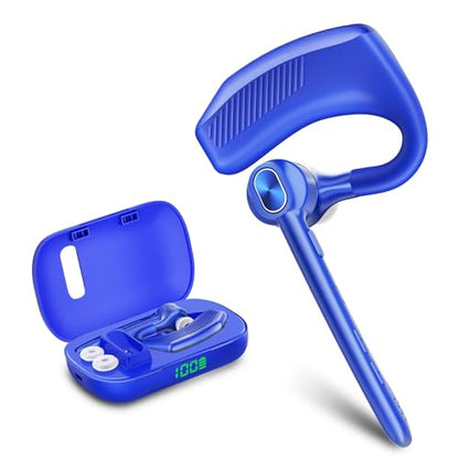 Bluetooth Headset Wireless Earpiece Single Ear Headset with Microphone | 180H Playtime 1000mAh Charging Case Wireless Charging LED Display Handsfree for iPhone Android PC Computer Trucker Drivers - color: Blue