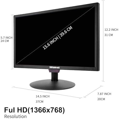 SKitphrati 15.6 Inch Small Computer PC Monitor, 1366x768 Video Screen with HDMI VGA BNC Ports, VESA Mounting, NVR/DVR for Home Office, Built-in Speakers - color: Black