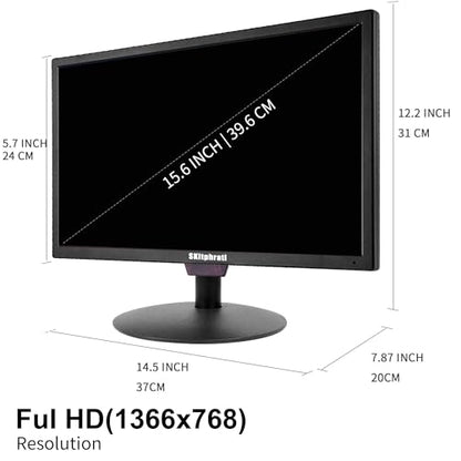 SKitphrati 15.6 Inch Small Computer PC Monitor, 1366x768 Video Screen with HDMI VGA BNC Ports, VESA Mounting, NVR/DVR for Home Office, Built-in Speakers - color: Black