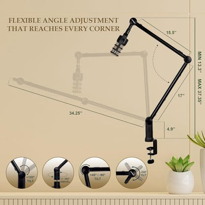 IXTECH Microphone Boom Arm with Desk Mount, 360° Rotatable, Adjustable and Foldable Scissor Mounting for Podcast, Video Gaming, Radio and Studio Audio, Sturdy and Universal - Elegance Model - color: ELEGANCE