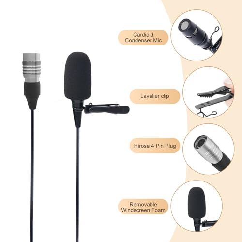 Lavalier Microphone, Cardioid Condenser Clip On Microphone, Lapel Microphone Compatible with Audio Technica Microphone Wireless System, Hirose 4 Pin Plug, Ideal for Lectures, Theater, Actors - size: Hirose 4 Pin Plug