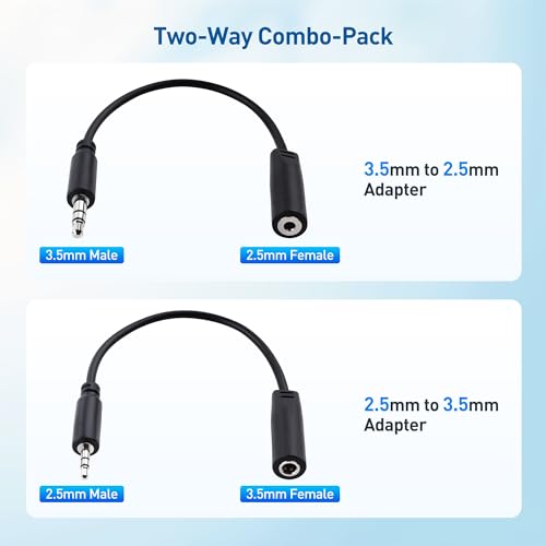 Cable Matters Combo-Pack TRS 2.5 mm and 3.5 mm Headphone Adapter Kit | 4 Inches, 1x 2.5mm to 3.5mm Converter and 1x 3.5mm to 2.5mm Converter, Black