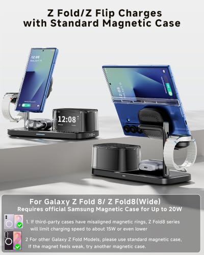 Qi2.2 25W 6-in-1 Magnetic Charging Station for Samsung, Alarm Clock | Night Light,Bluetooth Speaker,Fast Wireless Charger Stand for Z Fold 8 Ultra/Fold8 Wide/S26 Ultra (Not for Watch 9/Ultra2)