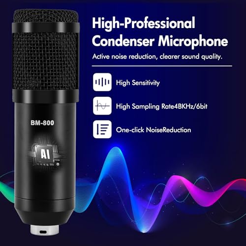 Podcast Equipment Bundle, V10XPRO Audio Mixer with Voice Changer | Professional BM-800 Podcast Microphone with Adjustable Stand, Audio Interface for Podcasting, Singing, Gaming YouTube Tiktok - color: Black