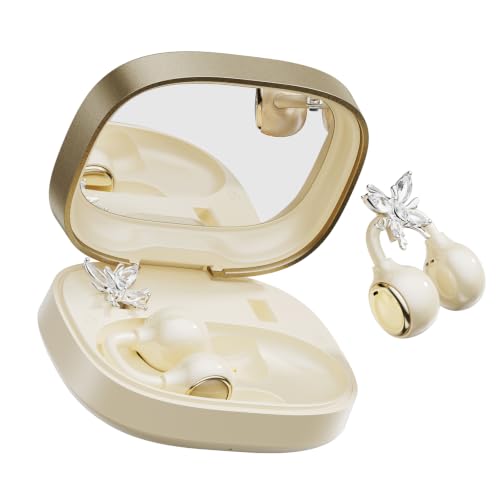 Open Ear Clip Earbuds Bluetooth 6.0, Wireless Ear Clip Headphones with LED Mirror Charging Case, IPX6 Waterproof 40H Playtime, Lightweight Open-Ear Earphones for Women Girls Gifts (Skin) - color: Skin