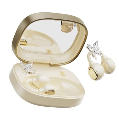Open Ear Clip Earbuds Bluetooth 6.0, Wireless Ear Clip Headphones with LED Mirror Charging Case, IPX6 Waterproof 40H Playtime, Lightweight Open-Ear Earphones for Women Girls Gifts (Skin) - color: Skin