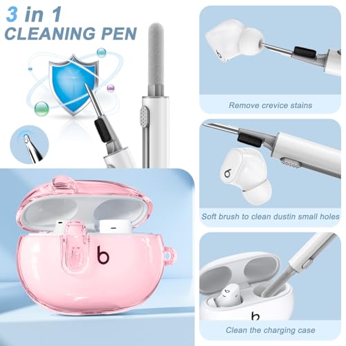 for Beats Studio Buds/Studio Buds Plus Case Cover with Lock, Clear Pink | Protective Cover for New Beats Studio Buds + Wireless Earbuds Case with Keychain & Cleaner Kit (2021/2023) - color: Clear Pink+P