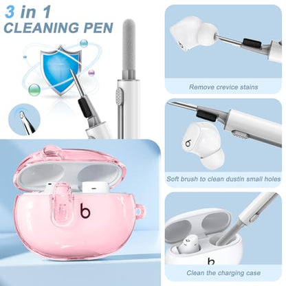 for Beats Studio Buds/Studio Buds Plus Case Cover with Lock, Clear Pink | Protective Cover for New Beats Studio Buds + Wireless Earbuds Case with Keychain & Cleaner Kit (2021/2023) - color: Clear Pink+P