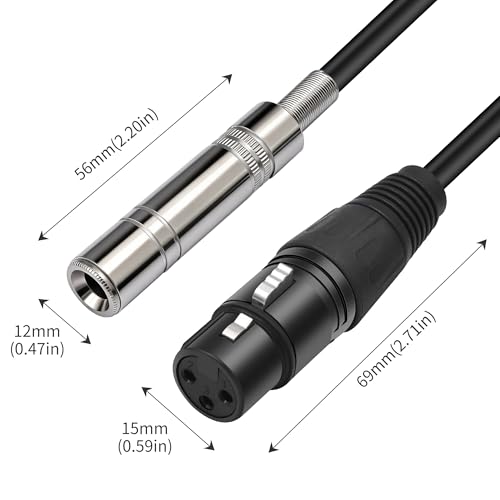 XLR Female to 1/4 inch 6.35MM Female Stereo Audio Cable 3PIN XLR to TRS Cable 1 FT(30cm) 2pcs - style: 3PIN XLR Female to 6.35MM TRS Female Cable 1 FT(30cm)